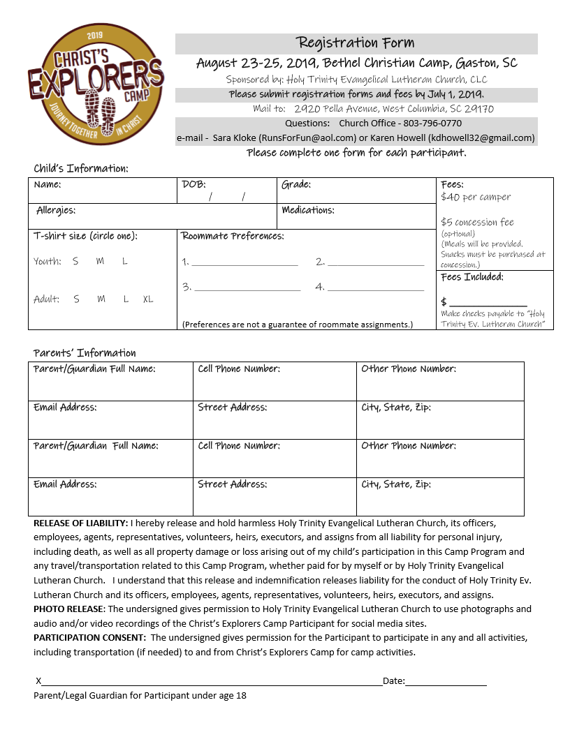 Registration Form Holy Trinity Ev. Lutheran Church and School, West
